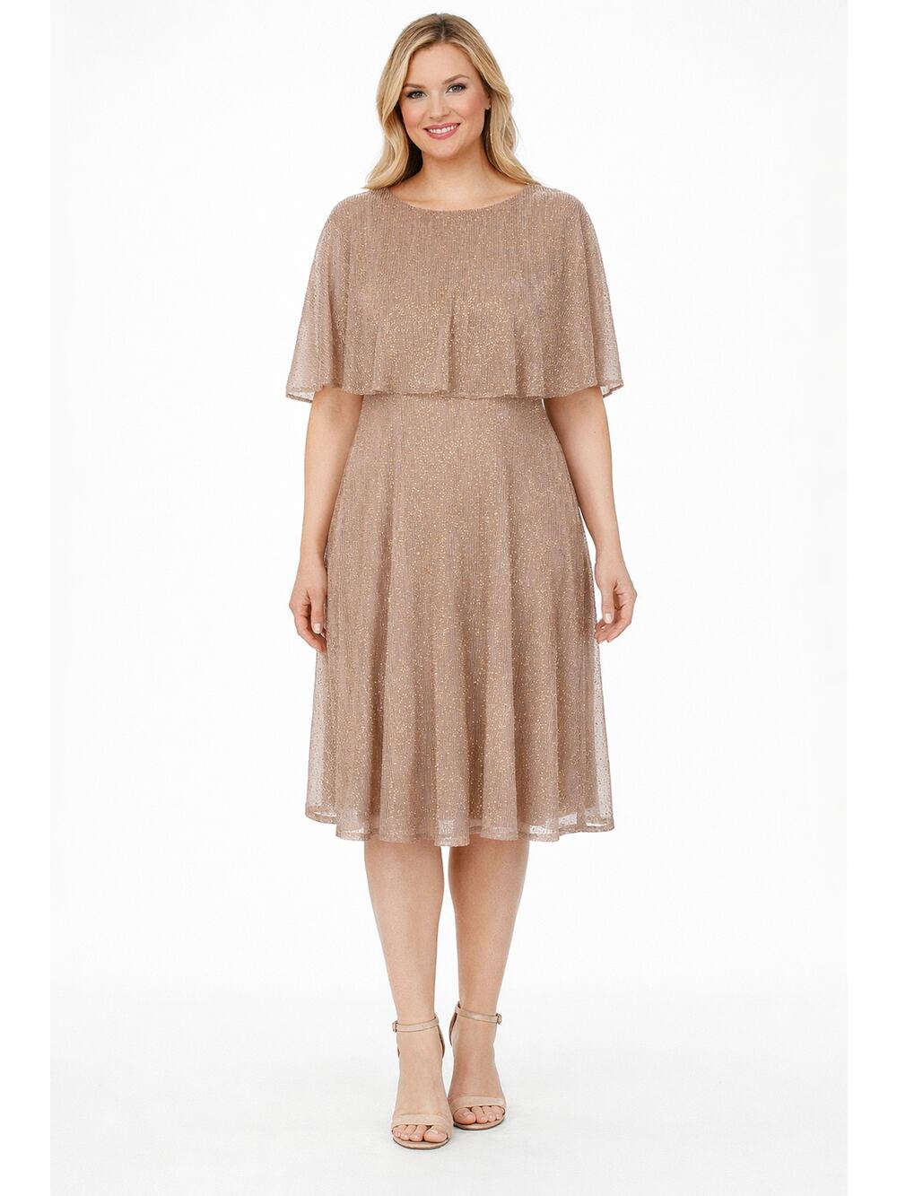 Danny & Nicole Womens Short Sleeve Formal Cape Midi Dress Size 14 New Blush Gold